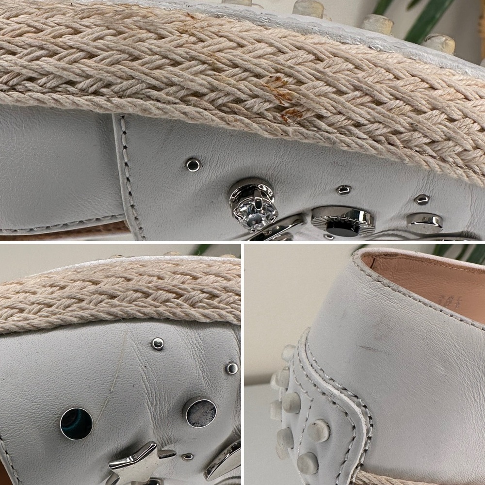 TOD’S White Leather Espadrille Loafers Star Moon Studded Driving Flats 36.5/6.5 - Picture 9 of 12